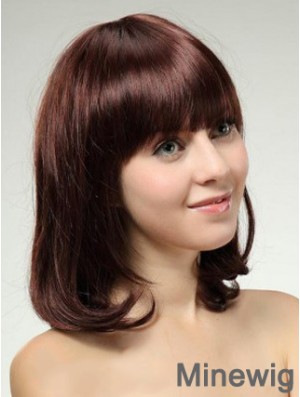 Shoulder Length Bob Wigs With Capless Remy Straight Style Auburn Color