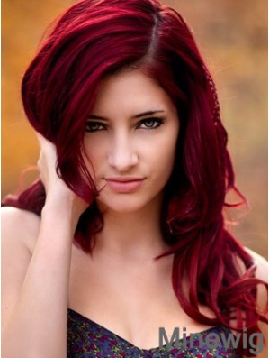 Wavy Without Bangs Long Red No-Fuss Lace Front Wigs