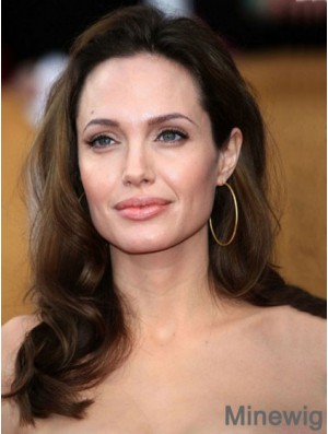 16 inch Brown Wavy Human Hair Lace Front Monofilament Top Angelina Jolie Wigs