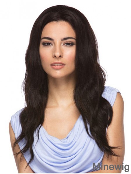 Without Bangs Fashion Wavy Black Long Human Hair Wigs