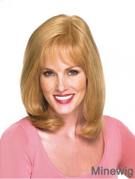 14 inch Blonde Shoulder Length With Bangs Wavy Modern Lace Wigs