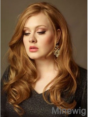 Without Bangs Long Copper Wavy 20 inch Sleek Human Hair Adele Adkins Wigs
