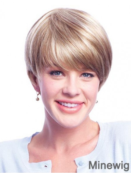 Wigs Human Hair Blondes With Monofilament Layered Cut Short Length