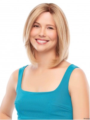 Human Hair Straight Bobs Blonde Comfortable 100% Hand-tied Wigs