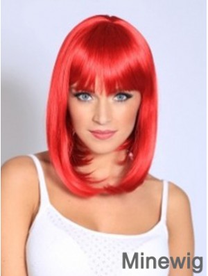 Straight With Bangs Shoulder Length Red Fashionable Lace Front Wigs