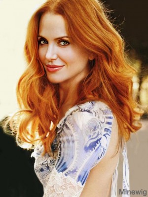 Without Bangs Long Copper Wavy 18 inch Amazing Human Hair Nicole Kidman Wigs