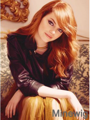 Without Bangs Long Copper Wavy 20 inch Exquisite Human Hair Emma Stone Wigs