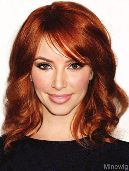 Full Lace Wavy With Bangs Shoulder Length 16 inch Affordable Human Hair Christina Hendricks Wigs