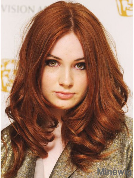 Without Bangs Long Copper Wavy 18 inch Suitable Human Hair Karen Gillan Wigs