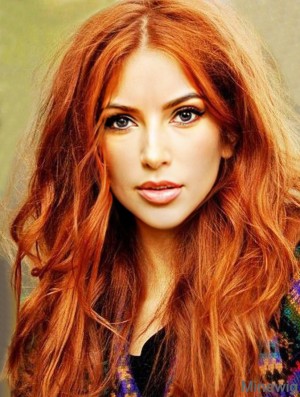 Copper Long Wavy 22 inch Wigs Without Bangs For Great Karen Gillan Human Hair Wigs