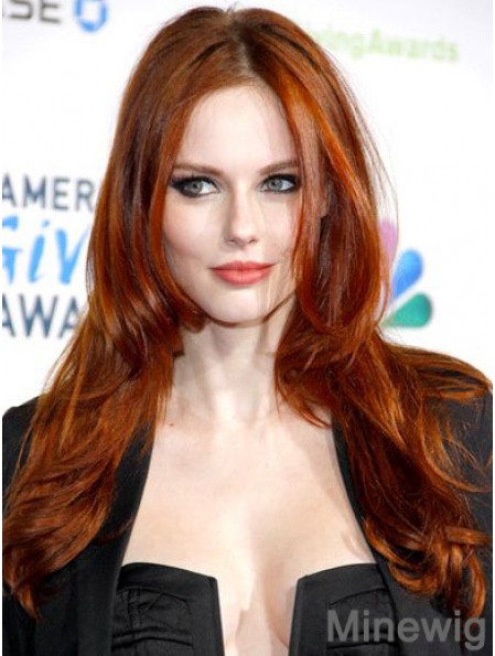 Without Bangs Long Copper Straight 22 inch Discount Human Hair Alyssa Campanella Wigs