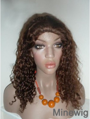 Brown Long Soft Curly Without Bangs Lace Wigs