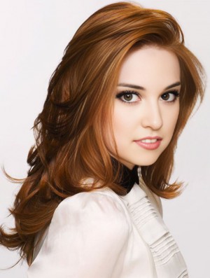Without Bangs Long Copper Wavy 18 inch Discount Human Hair Karen Gillan Wigs