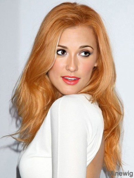 Without Bangs Long Copper Wavy 18 inch Durable Human Hair Blake Lively Wigs