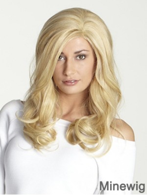 Without Bangs Long Blonde Wavy 18 inch Perfect Human Hair Wigs