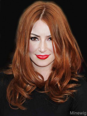 Without Bangs Long Copper Wavy 18 inch Fashionable Human Hair Karen Gillan Wigs