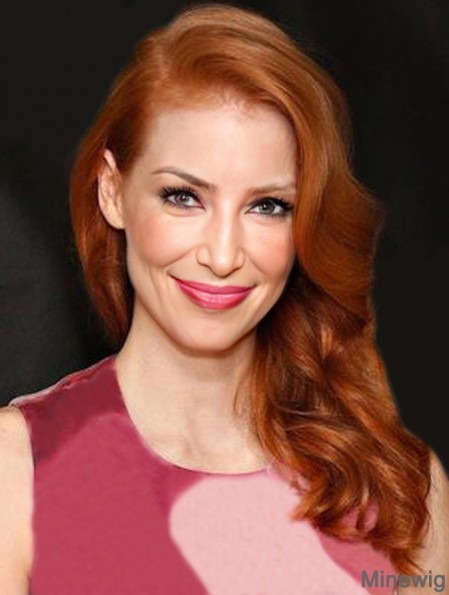 Without Bangs Long Copper Wavy 16 inch Style Human Hair Jessica Chastain Wigs