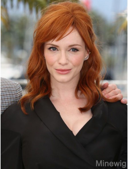 Lace Front Wavy With Bangs Shoulder Length 16 inch Modern Human Hair Christina Hendricks Wigs