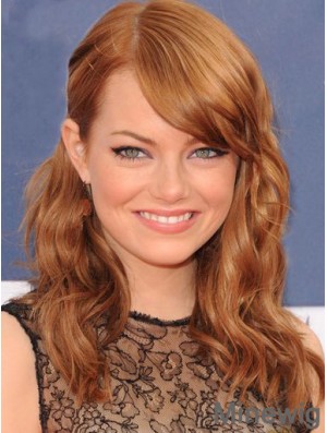 With Bangs Long Copper Wavy 18 inch Exquisite Human Hair Emma Stone Wigs