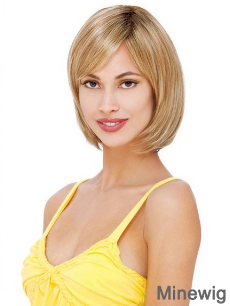 Glamorous Blonde Lace Front Mono Human Hair Wigs With Chin Length