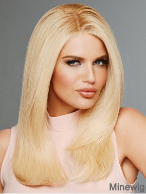 Straight Blonde Without Bangs 16 inch Remy Human Hair Wigs