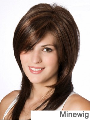 Straight Brown Layered 14 inch Wig Human Hair