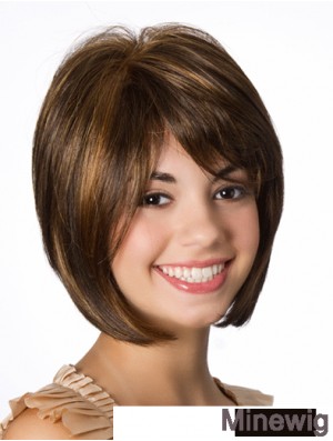 Human Hair Lace Front Wigs Straight 10 inch Brown Bob Hairstyles