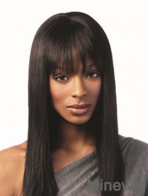 African American Hairstyles Wigs With Bangs Remy Human Black Color