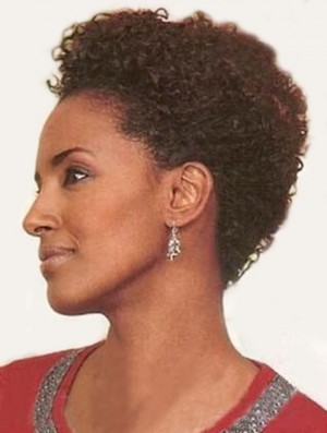 Indian Remy Capless Auburn Layered Short Curly African Wigs 