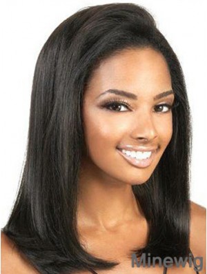 Cheap Black Color Yaki Style Shoulder Length Lace Front Wigs For Black Women