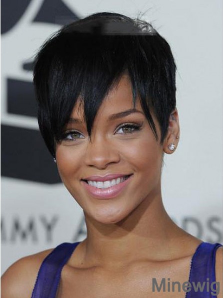 Rihanna Wig For Sale With Lace Front Cropped Length Black Color