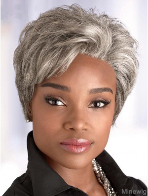 Synthetic Short Gray Straight Capless Elderly Lady Wigs
