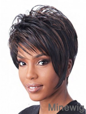 Capless Black Short Straight Layered African American Hairstyles Wigs