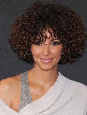 Halle Berry Wigs With Bangs Kinky Style Chin Length