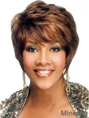 African American Hair With Layered Cut Shorted Length Brown Wigs