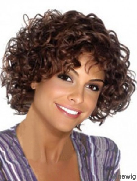 Comfortable Brown Synthetic Capless Chin Length With Bangs Kinky Wigs