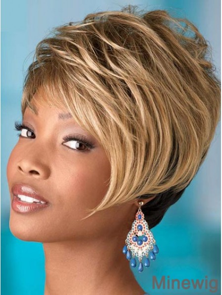 Short Blonde Wavy Boycuts Comfortable African American Wigs