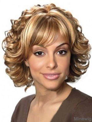 Great Blonde Capless Wig Chin Length Synthetic African American Wavy Hair