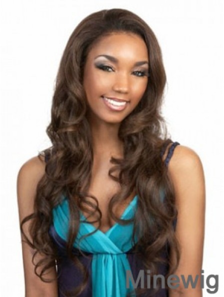 Long Brown Wavy Without Bangs Flexibility African American Wigs