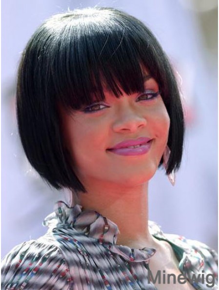 Amazing Chin Length Black Straight Full Lace Rihanna Wigs