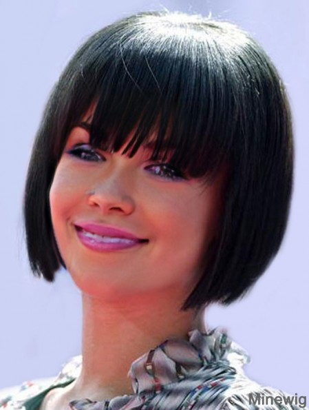 Amazing Chin Length Black Straight Full Lace Rihanna Wigs