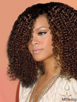 Remy Human Hair Auburn Shoulder Lace Front With Bangs Kinky Curly Wig