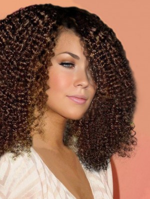 Remy Human Hair Auburn Shoulder Lace Front With Bangs Kinky Curly Wig