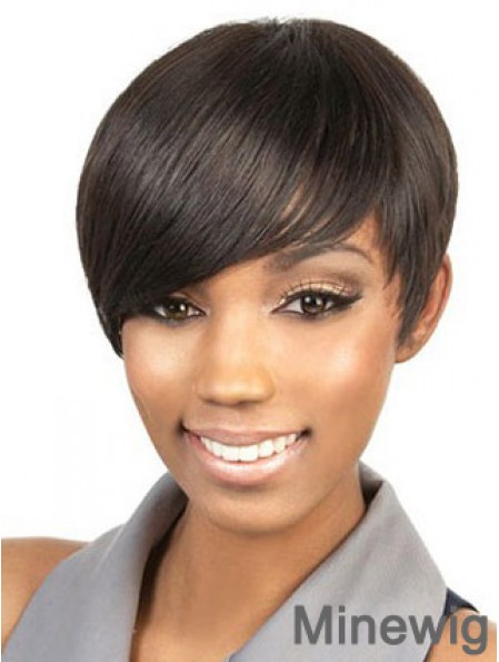 Cropped Brown Straight Boycuts Suitable African American Wigs