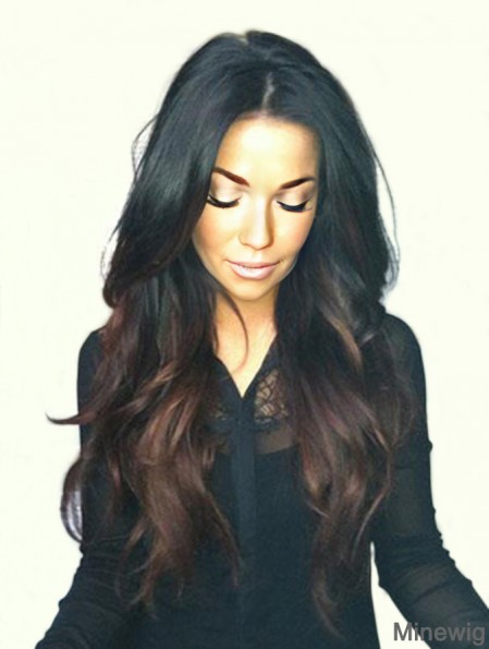 Long Ombre/2 Tone Wavy Without Bangs No-Fuss African American Wigs