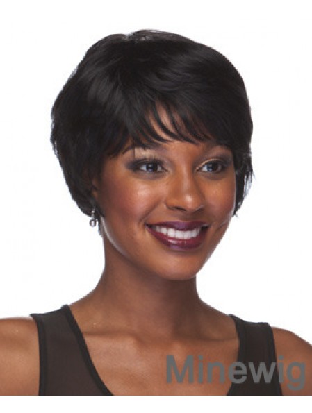 Short Black Straight With Bangs Style African American Wigs