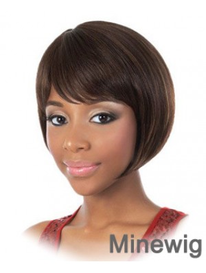 Chin Length Brown Straight Bobs Fashion African American Wigs