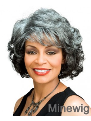 Great Chin Length Wavy Capless Grey Wigs