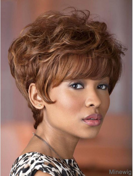 Durable Short Brown Wavy With Bangs Suitable African American Wigs