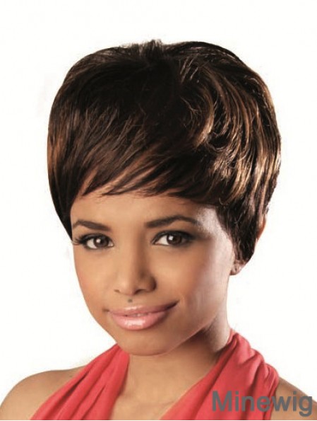Short Brown Wavy With Bangs Stylish African American Wigs